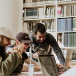 Group of guys hanging out in office adult pornography protection and digital wellness